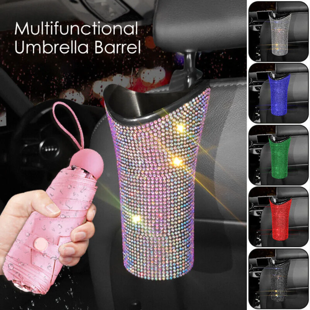

Новый роскошный Автомобильный держатель для зонта, коробка для хранения, органайзер, бочка, автомобильная подвесная полка для бутылок с водой, блестящие автомобильные аксессуары