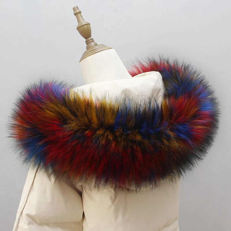 Winter Women's Big Fur Hooded Coat Collar Fake Fur Scarf Ladies Jacket Coat Faux Raccoon Fur Collar 3
