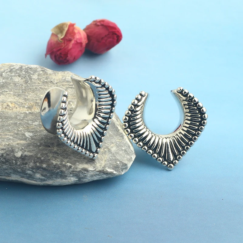 Design Ear Plugs Tunnels Gauges for Women - Silver Earrings Gauges Plugs Body Piercing Basic Earrings for Stretched Earlobe