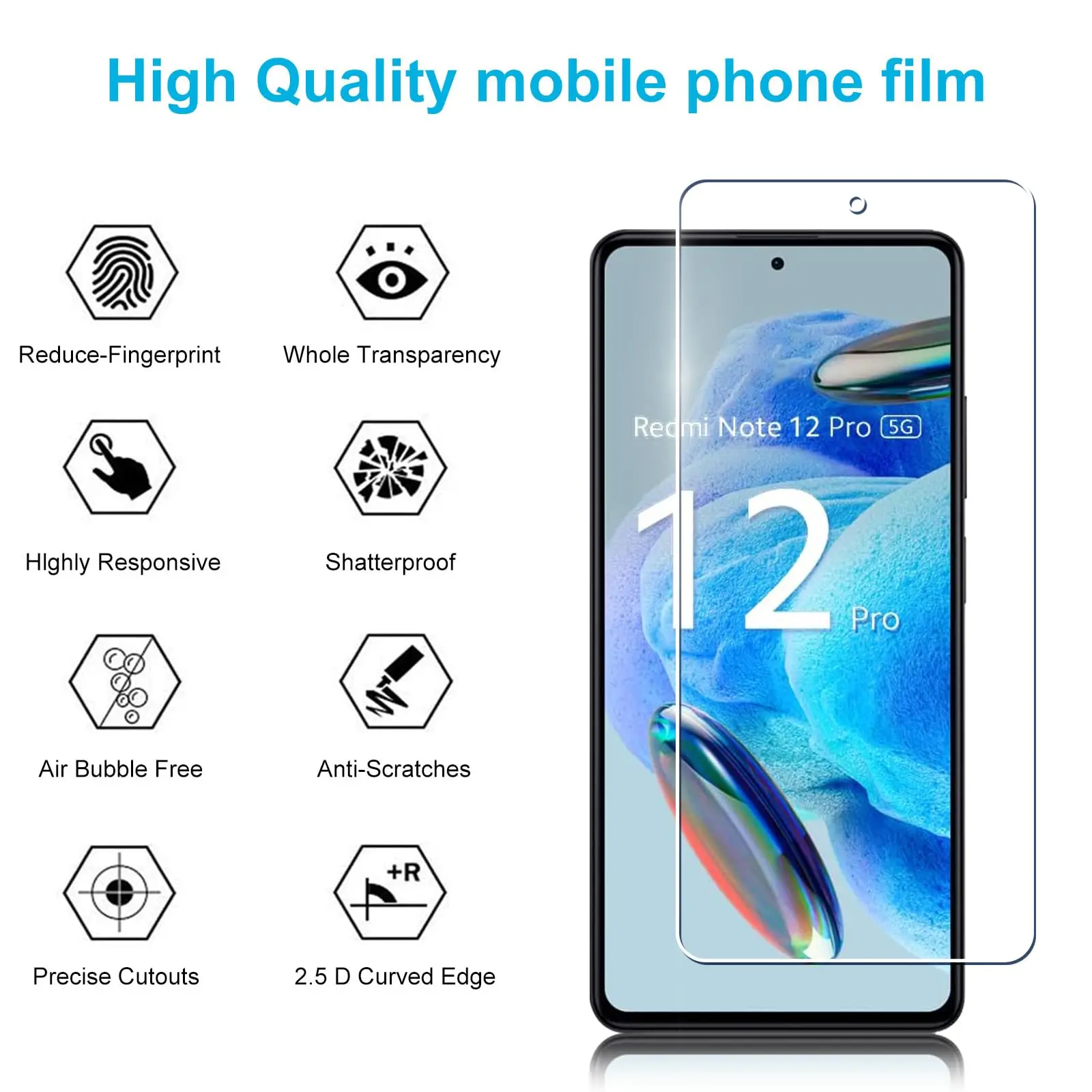 Xiaomi Redmi Note 12 Pro Plus Screen Protector - Tempered Glass, 9H Hardness, HD Clear, Case-Friendly