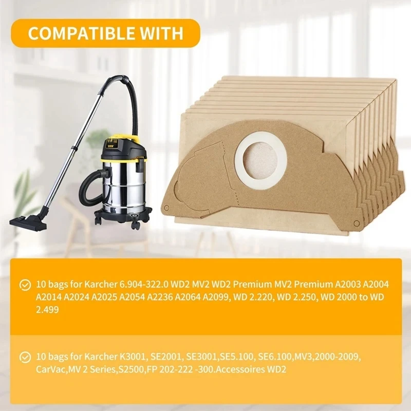 Description Picture 4 of itemHepa Filters Dust Bags For Karcher WD2.250 WD2250 A2004 A2054 MV2 WD2 Vacuum Cleaner Spare Parts Bags Replacement Accessories