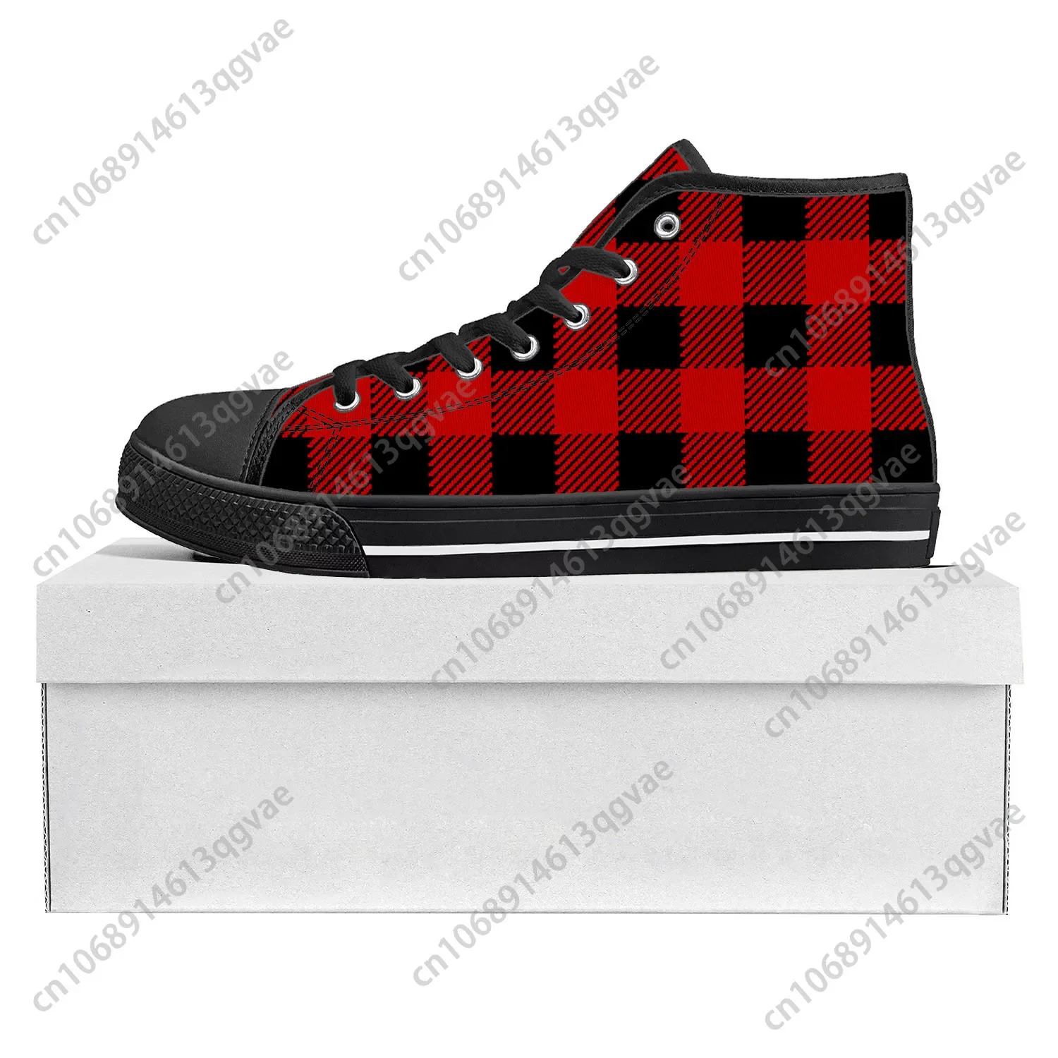 Buffalo Plaid Pattern High Top High Quality Sneakers Mens Womens Teenager Canvas Sneaker Casual Couple Shoes Custom Shoe Black
