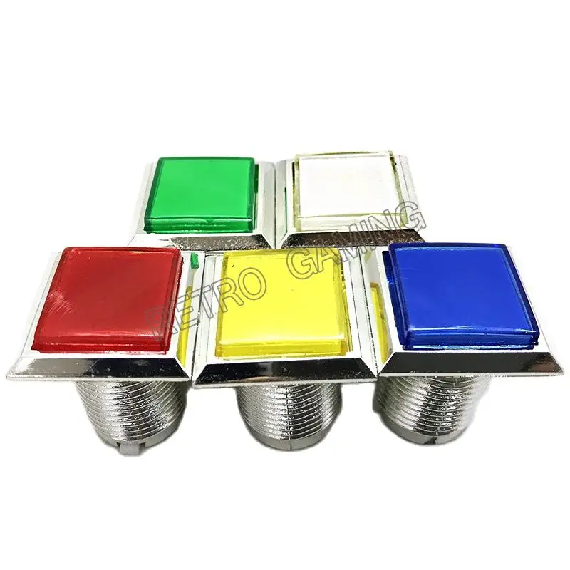 33mm CHROME Plated Illuminated Push Button 12v LED Square Arcade Push Button With Microswitch Starts Witch Button for Game Parts 20pcs abs chrome plastic 33mm thread on spiked lug nut covers rocket style screw bullet flanged push on for semi trucks trailers