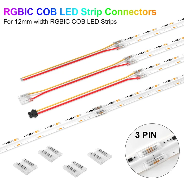 PAUTIX 12mm Connectors for RGB Smart IC COB LED Strip Light,3-Pin