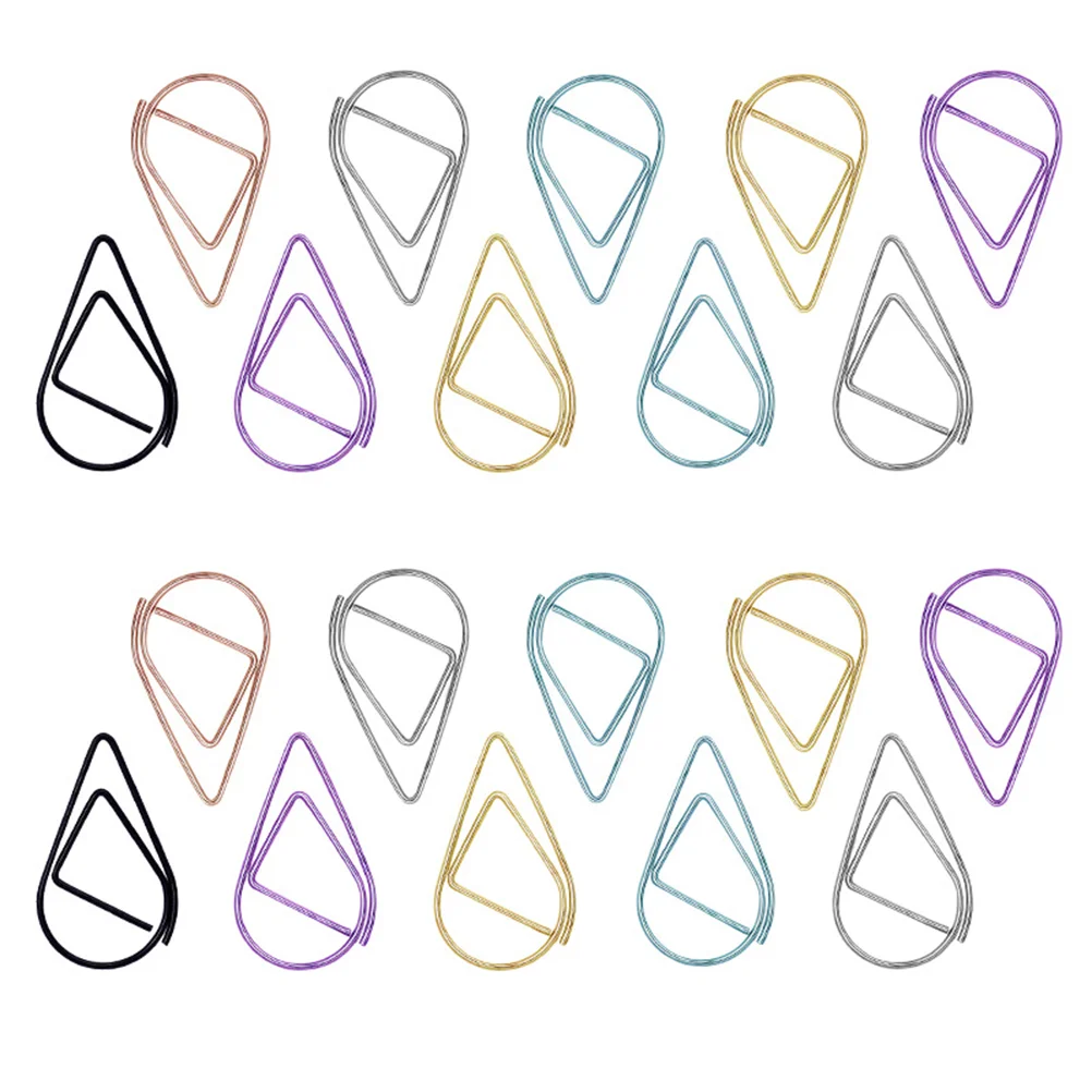 

20pcs Water Drop Shape Paper Clip Gold Silver Black Paper Clips Simple Metal Bookmark Paper Clip Random Color