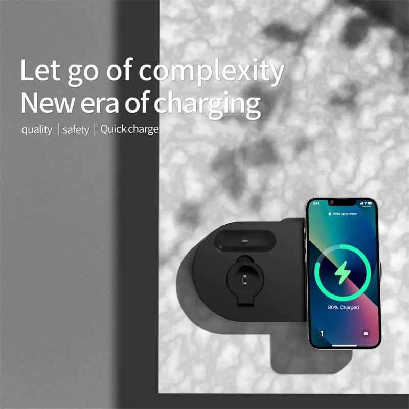 

15W 3-in-1 Foldable Wireless Fast Charger Suitable For Iphone Watch Mobile Phone Headset Three-in-one Small Portable Charger