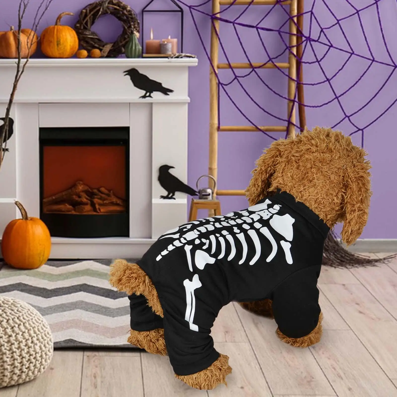 Halloween Dog Skeleton Costume Props for Puppy Kitten Beauty Contests Party