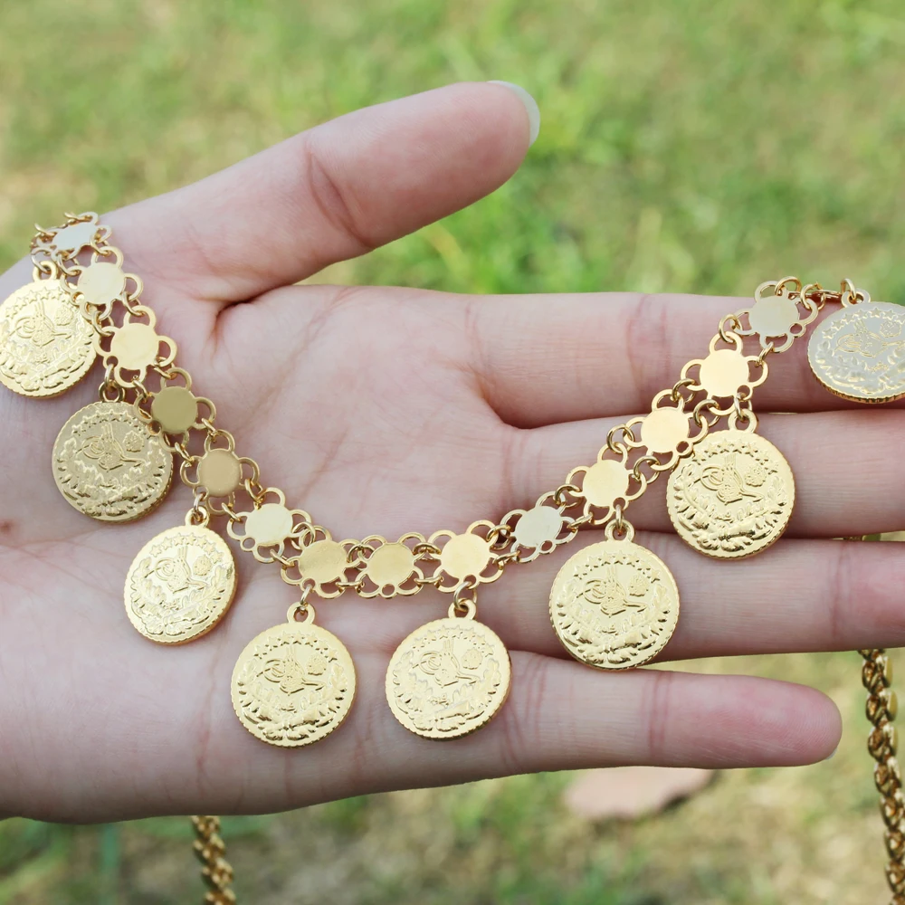 Luxury 18K Gold Money Coin Necklace for Women Gothic Tassel