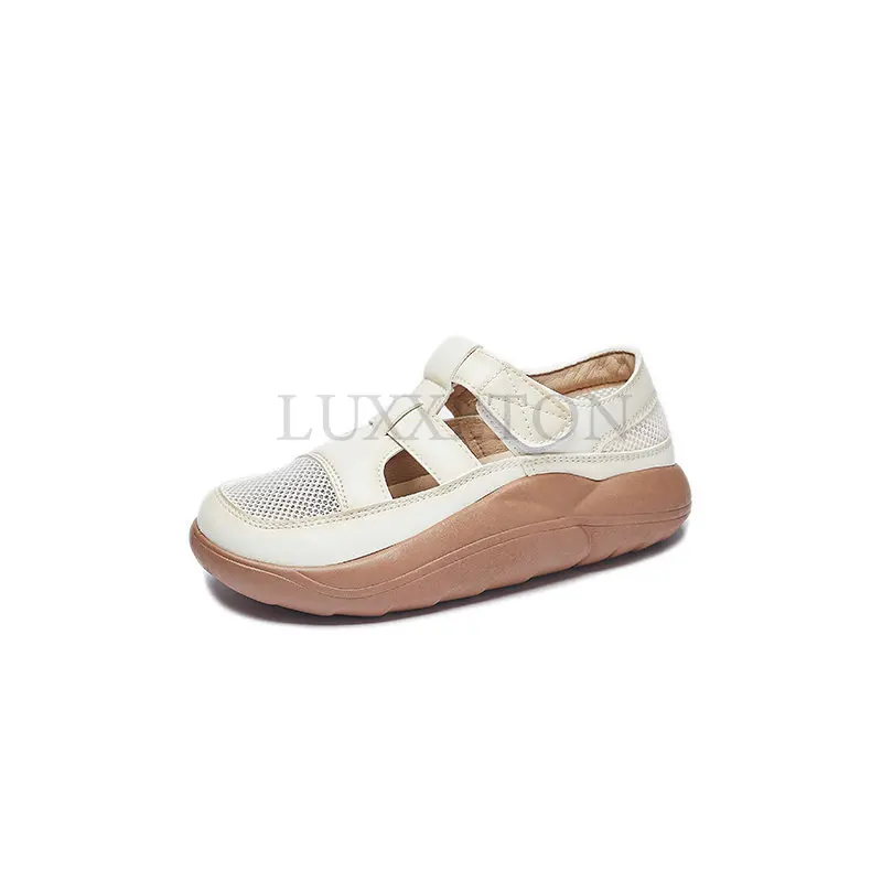 Women Sandals Women Loafers Shoes Breathable Summer Women Sandals Genuine Leather Beach Shoes Cut-Outs Flats Casual Loafers