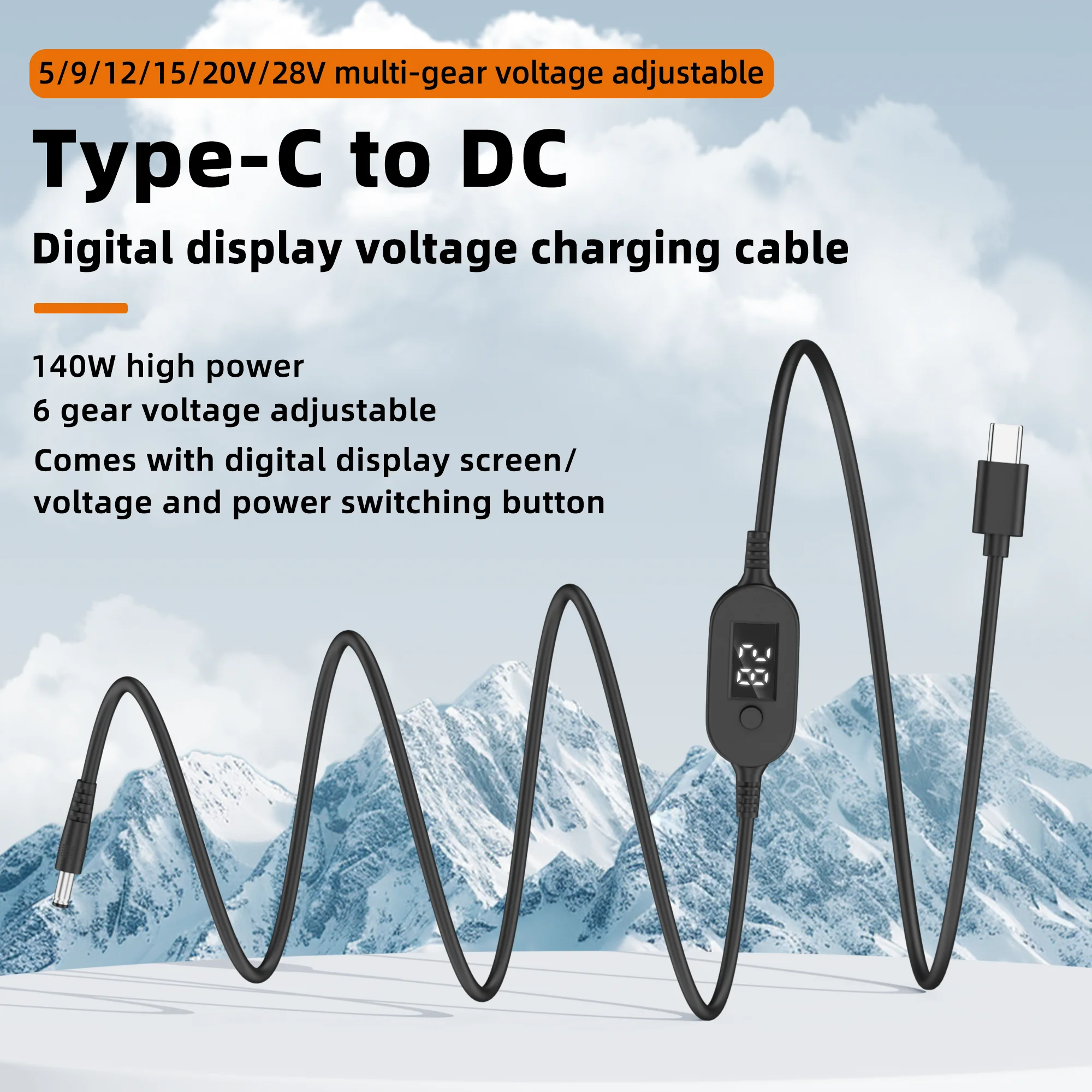 รูปสินค้า สายแปลงไฟ USB-C ปรับแรงดันได้ 140W สำหรับแล็ปท็อปและอุปกรณ์อิเล็กทรอนิกส์