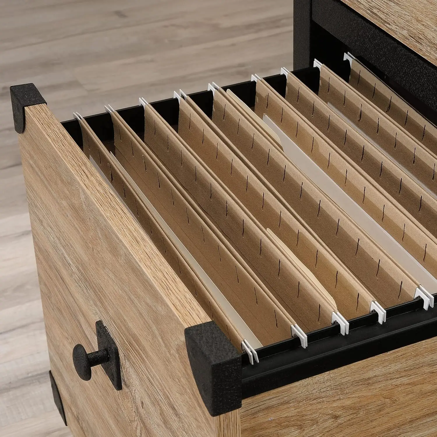 Steel River Pedestal File Cabinet, Metal Accent File Cabinet, Casters for Mobility, Industrial Style - Milled Mesquite Finish