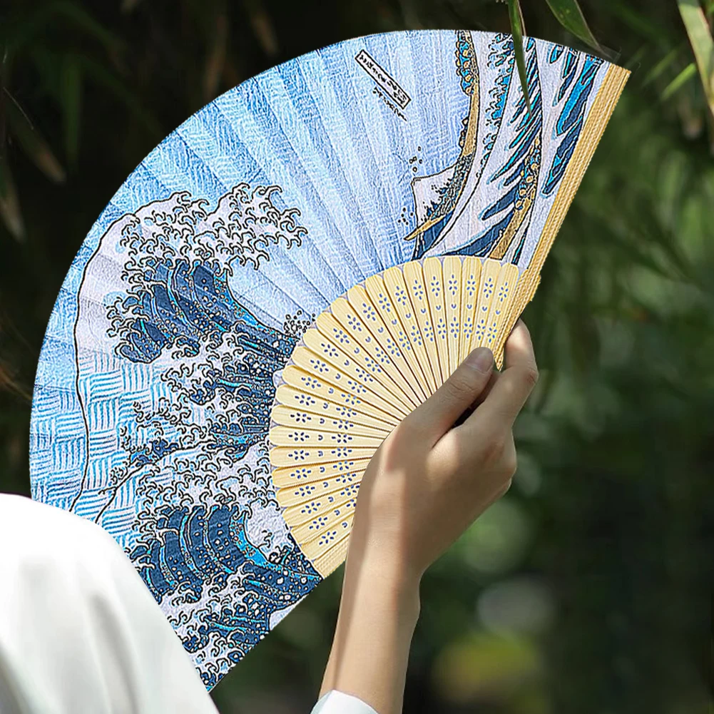 Japanese Retro Famous Painting Kanagawa Surf Print Folding Fan For Kimono Hand Props Ukiyo-E Art Great Wave Home Fans Crafts 1pc portable fan,folding fan,mini fan,hand fan,wooden hand fan,silk fans,kung fu fan