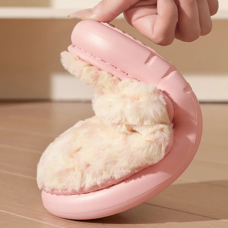 Fashion Mix Color Women's Cotton Slippers Plus Size 45 Warm Plush Slippers Women Platform Soft Soles Home Cotton Slides Female