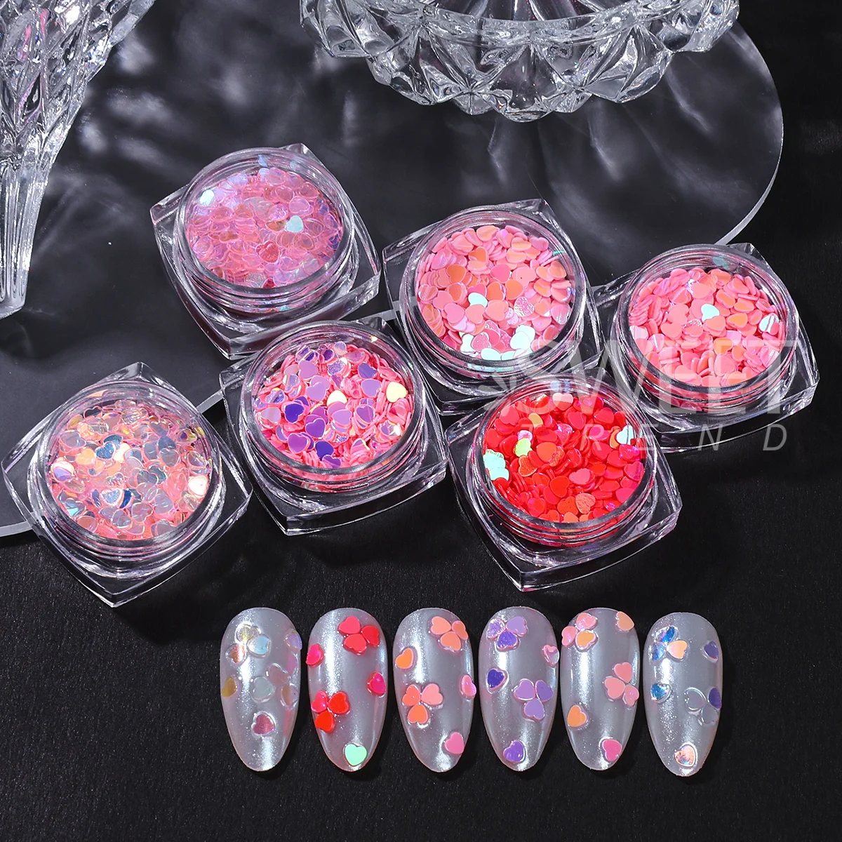 12pcs Pink Purple Series Heart Nail Sequins Iridescent Macarons Color Love Slices Spangles DIY Valentine Glitter Flakes Manicure