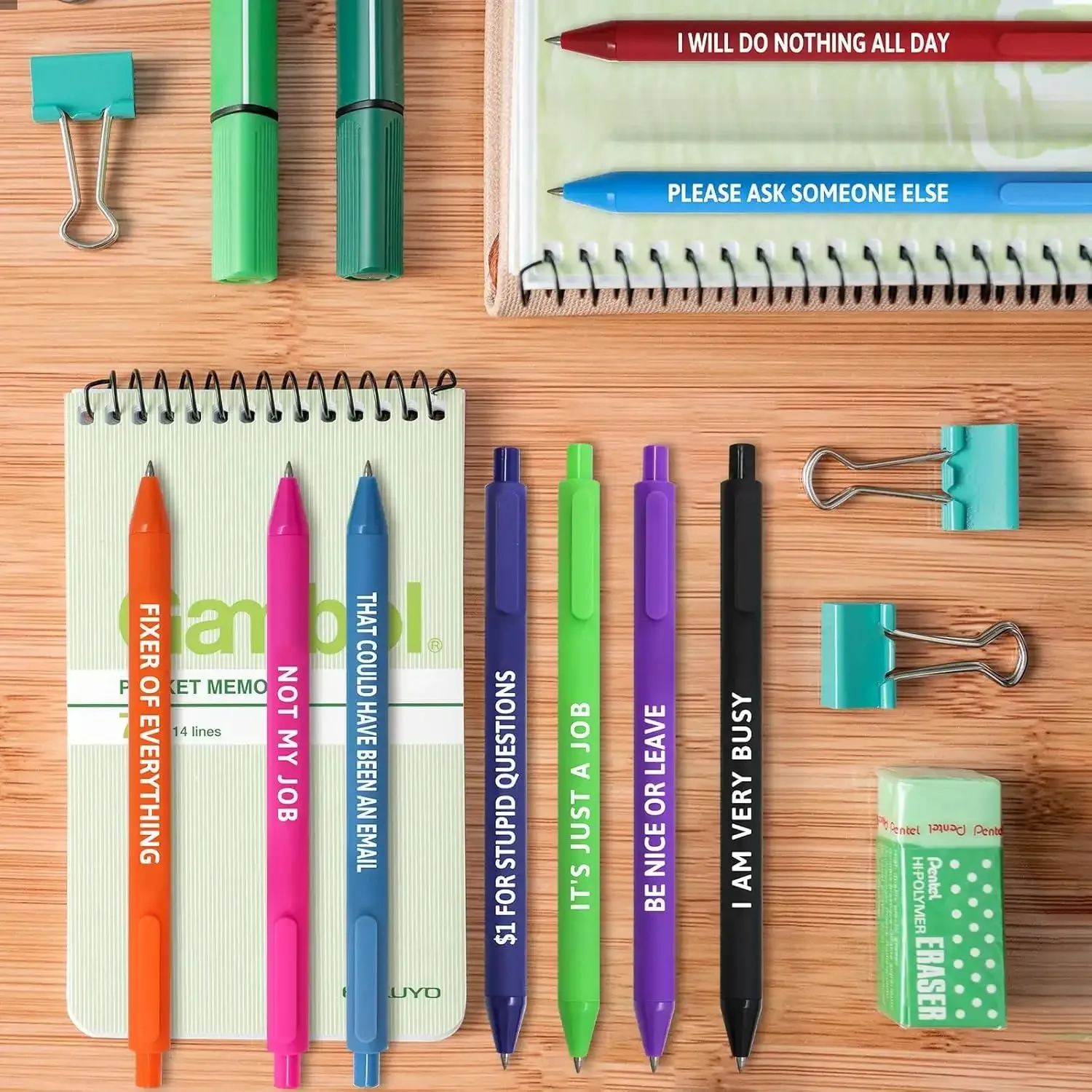 Fun & Satirical Quote Ballpoint Pen Set - Amusement Park Edition