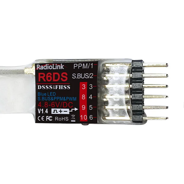 Récepteur Radiolink R6DS 2.4G 6/10CH SBUS/PPM/PWM pour AT9 AT9S AT10