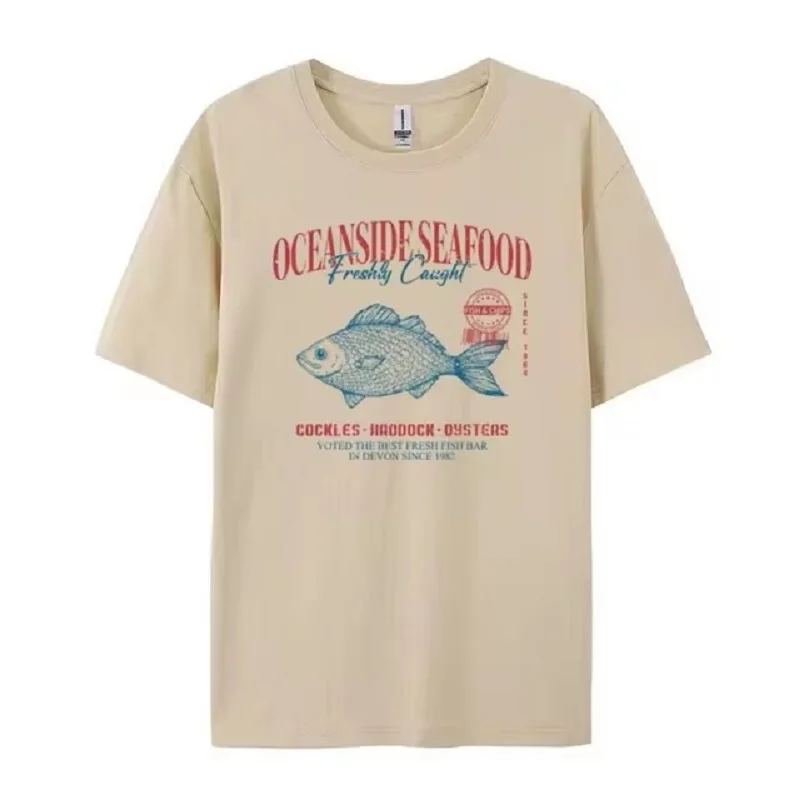 Vintage Grunge Aesthetic Oversized Seafood Graphic Tee