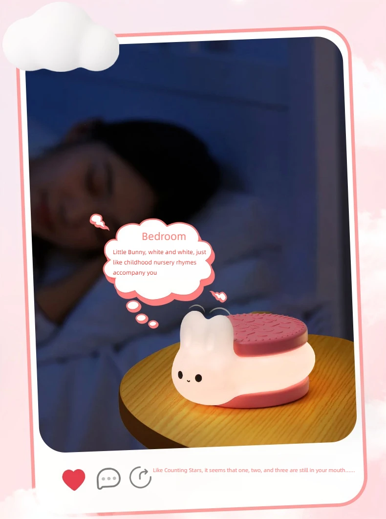 USB Rechargeable Timer Switch LED Night Light Cute Biscuit Rabbit Lamp For Kids Bedroom Dimming Table Pat Lamps Birthday Gift