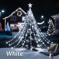 Festive Five - pointed Star Waterfall String Lights - USB/Solar Powered  for Holiday and Home Decor (White)