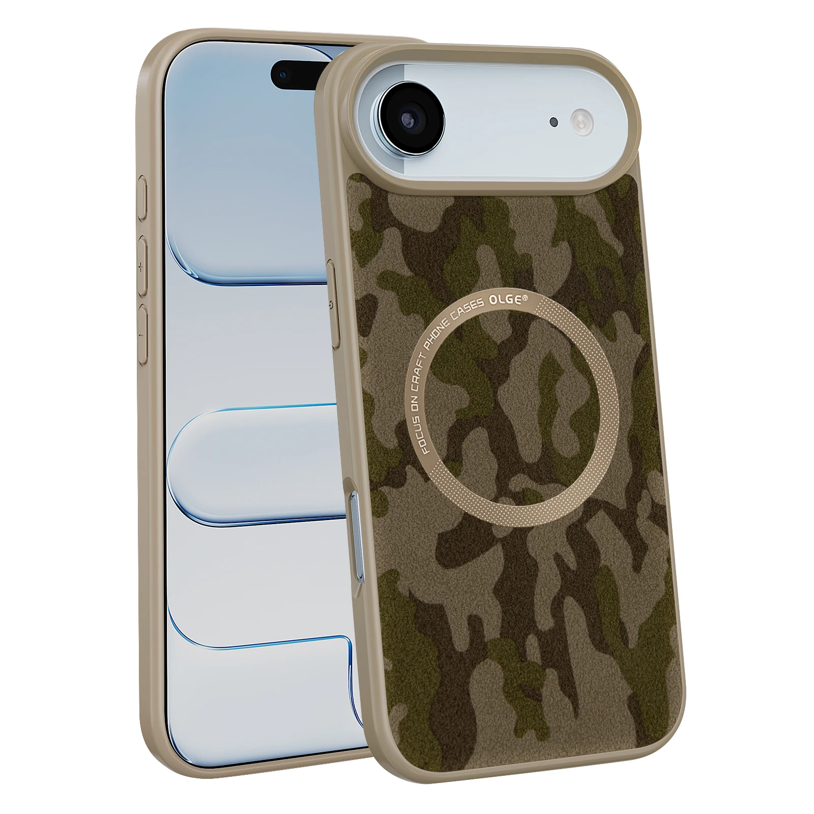 Camouflage Sheepskin Leather Magnetic Phone Case with MagSafe Compatibility