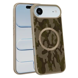 Camouflage Sheepskin Leather Magnetic Phone Case with MagSafe Compatibility - iPhone 12 Pro Max (Apricot Green)