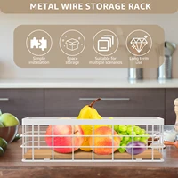 Wall Mounted Metal Storage Holder with Wood Base Toilet Paper Rectangular Basket Versatile Bathroom Basket for Bathroom Kitchen 2