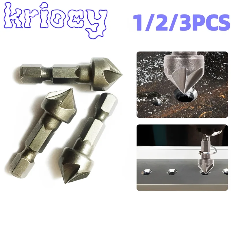 

3pcs Hexagonal shank six-blade chamfering tool carbon steel sandblasting chamfering knife woodworking hole opener countersink
