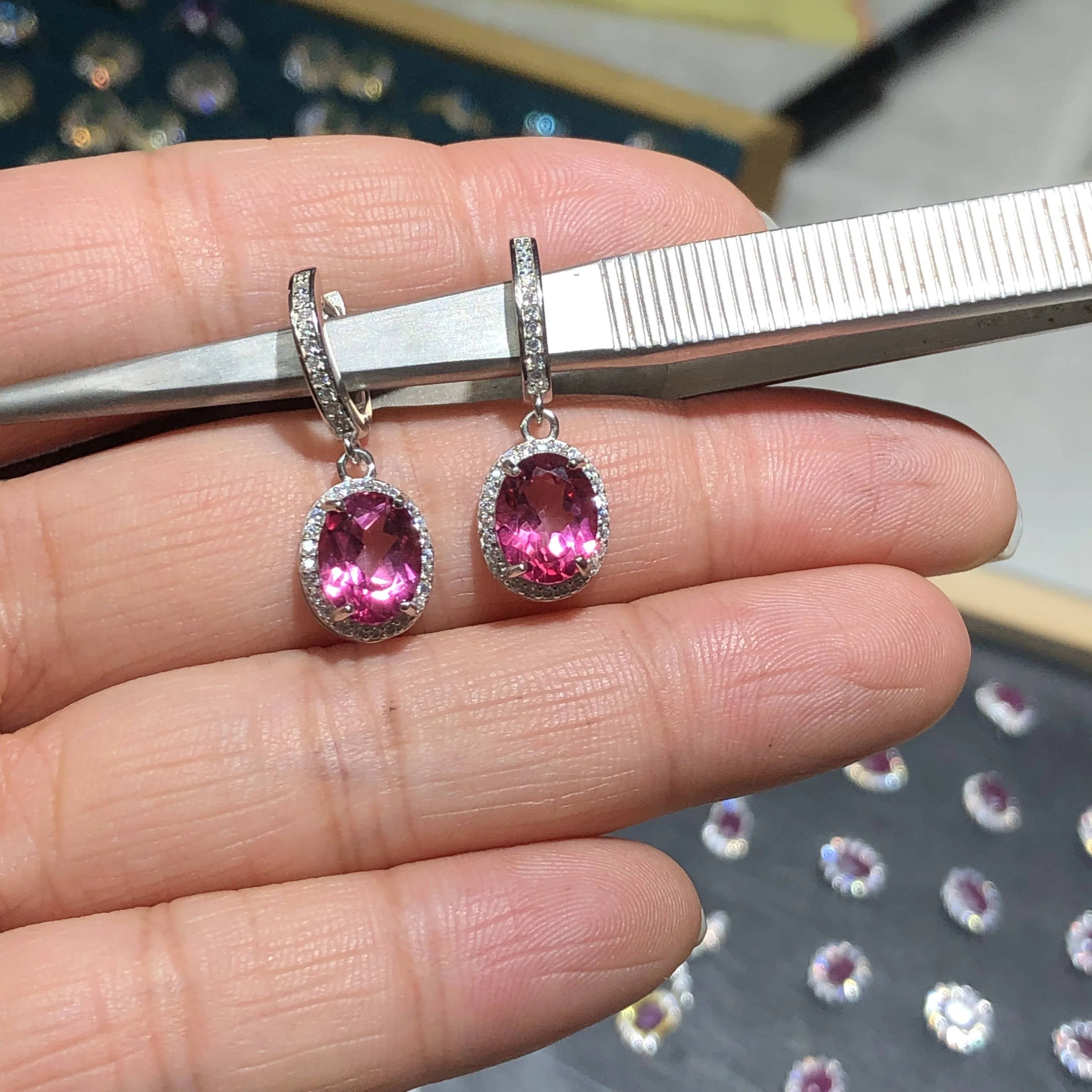 

1 Pair Fengbaowu Natural Stone Pink Topaz Earring Heart Oval Faceted Beads 925 Sterling Silver Fashion Jewelry Gift For Women