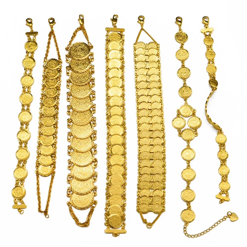 Anniyo Gold Color Money COIN Bracelet Islamic Muslim Arab Coins Bracelet for WOMEN MEN MIDDLE