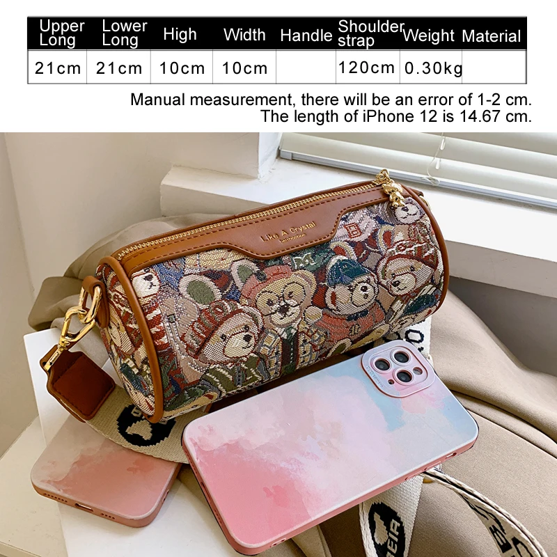 kawaii bear pattern women shoulder bag for Girls samll BeiBaoBao women's bag fashion Barrel-shaped crossbody bags for women 2023