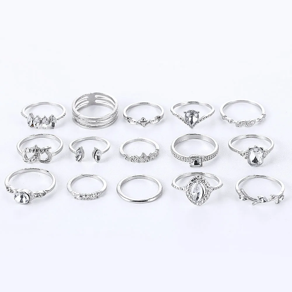 15 Pieces Ring Set New Ladies Fashion Temperament Retro Punk Style Bohemian Joint Ring Jewelry Girl Banquet Gift finger ring ring set