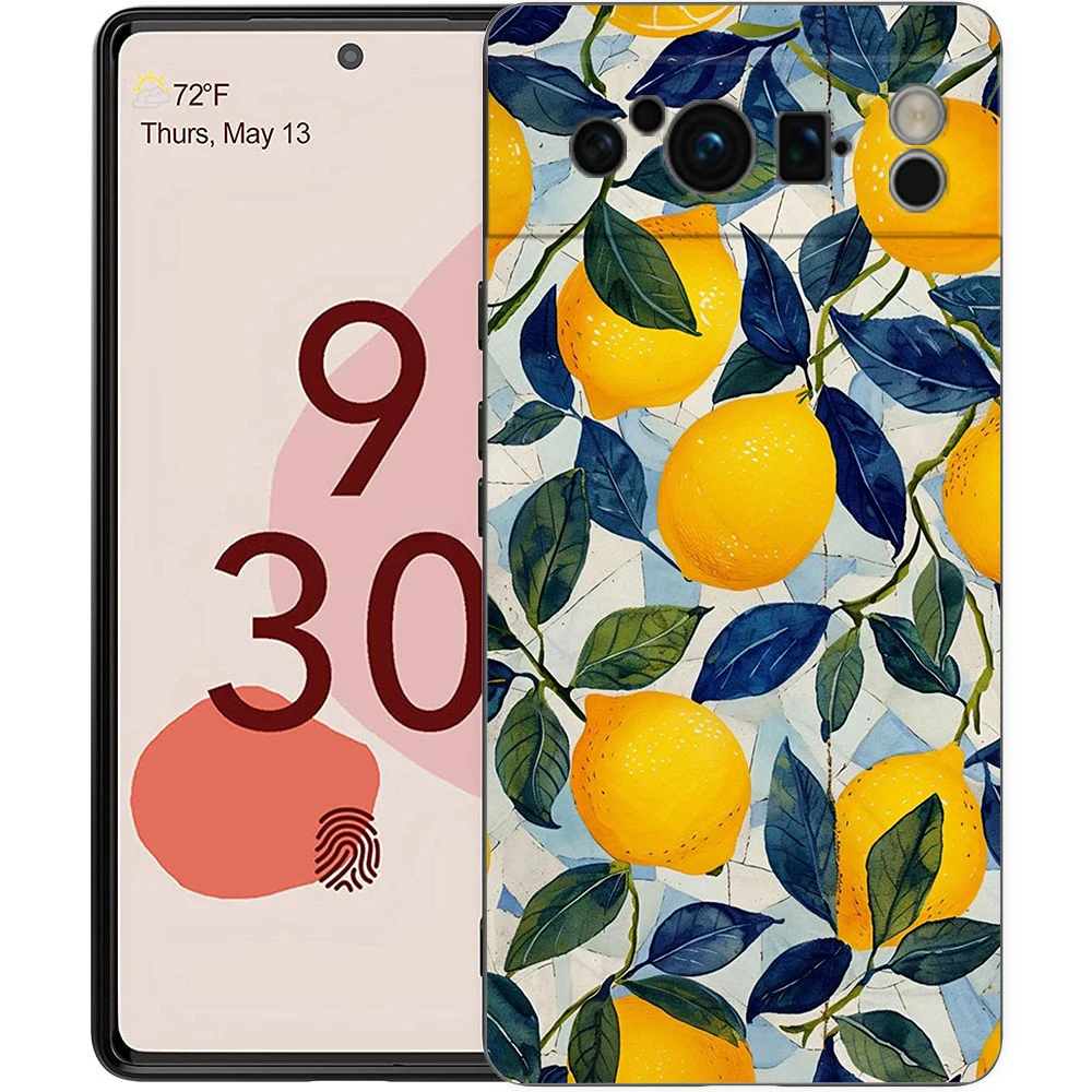 Vintage Lemon Design Shockproof Phone Case - Black Soft TPU Cover