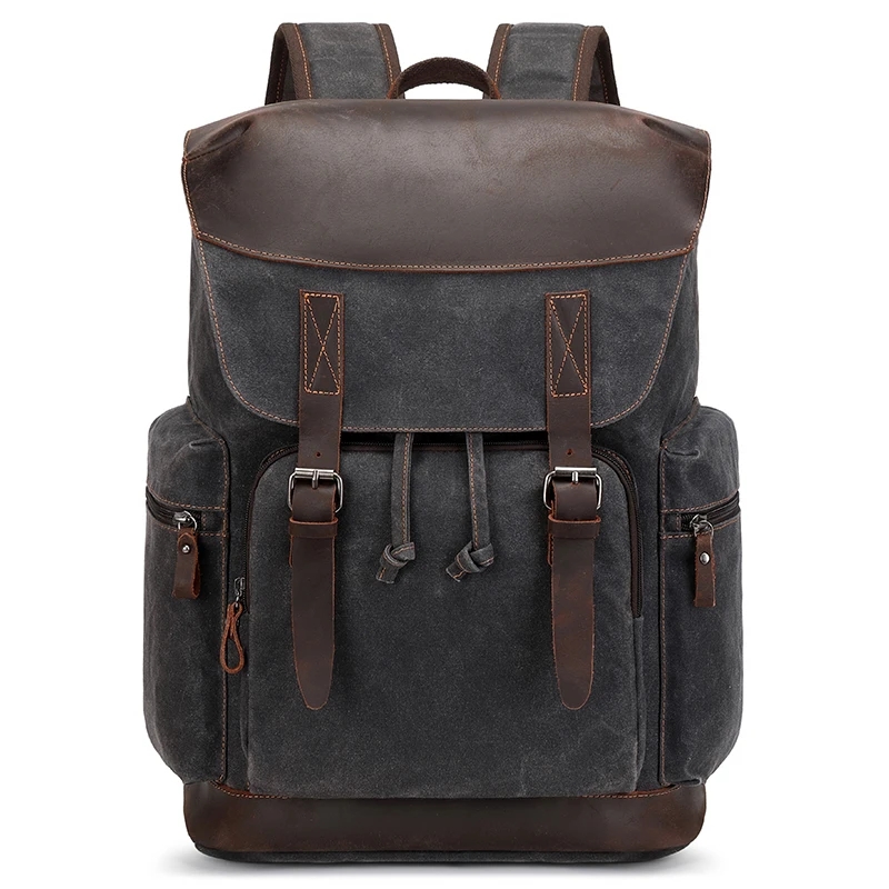 

Nerlion Leather Backpack for Men Waxed Canvas Laptop Backpack 17.3 Inch Rucksack Vintage Travel Backpack Business Computer Bag