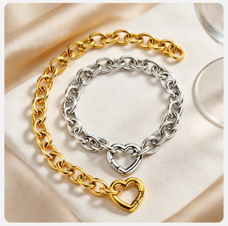 Vnox Minimalistisches Silberfarbenes Armband mit Glatter Runder Kreuz-Herz-Schnalle, Edelstahl Chunky-Ketten-Halsketten Schmuckgeschenk – Detail 5