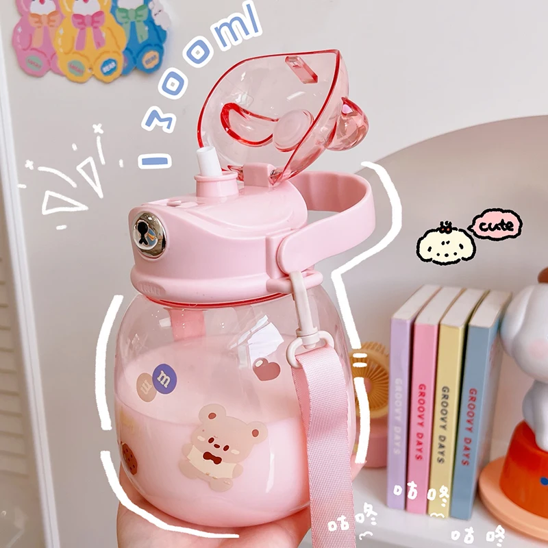 1000ml Kids Water Bottle with Straw Cute for Children Kawaii Plastic Cup  Portable Student Bear Water Bottles Anime Water Bottles - AliExpress
