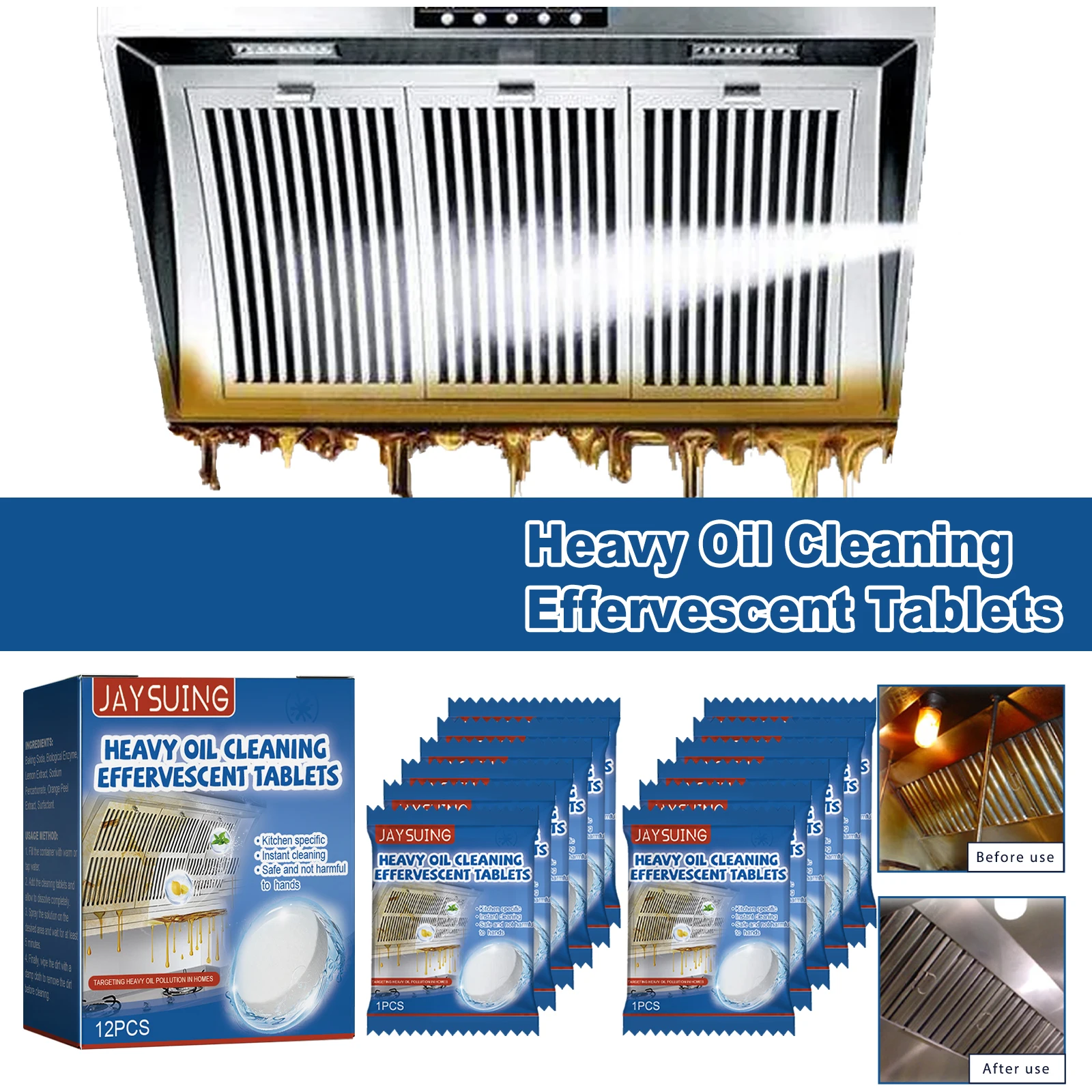 Foaming tablets Kitchen heavy grease cleaner grease cleaning tablets heavy dirt cleaning foaming hood stove top