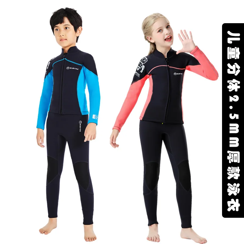 2.5MM Kids Neoprene Swimsuit Wetsuit Long Sleeve Cold Proof Snorkeling Girls Surfing Diving Suit Boys Baby Swimwear Two Pieces