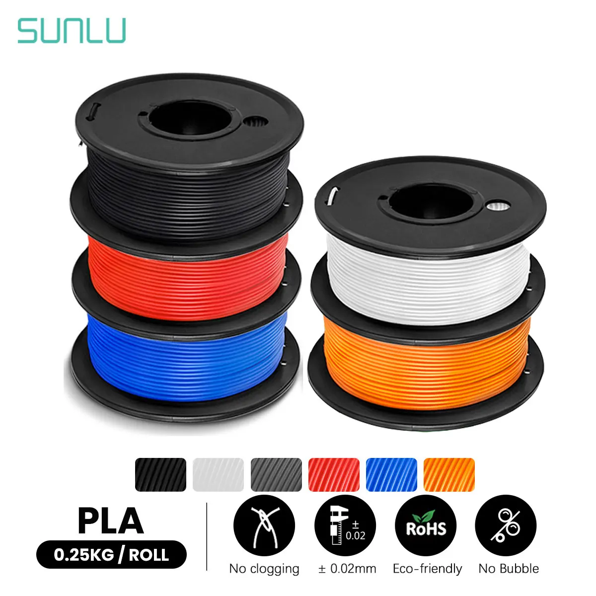 SUNLU 5Rolls PLA 1.75MM Filament 250G Net Weight Small Roll Less Wasting Odorless No Bubble Non-Toxic Eco-Friendly Free Shipping