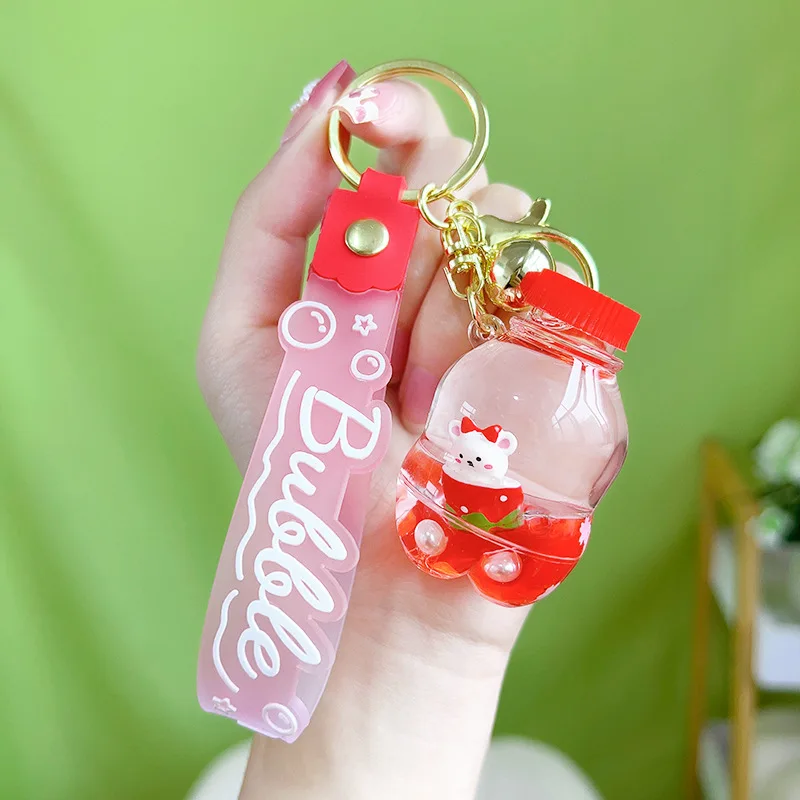Liquid Oil Luminous Ice Cube Shape Keychain Cute Floating Quicksand Rabbit Keyring Women Girl Bag Pendant Key Chain Gifts 6