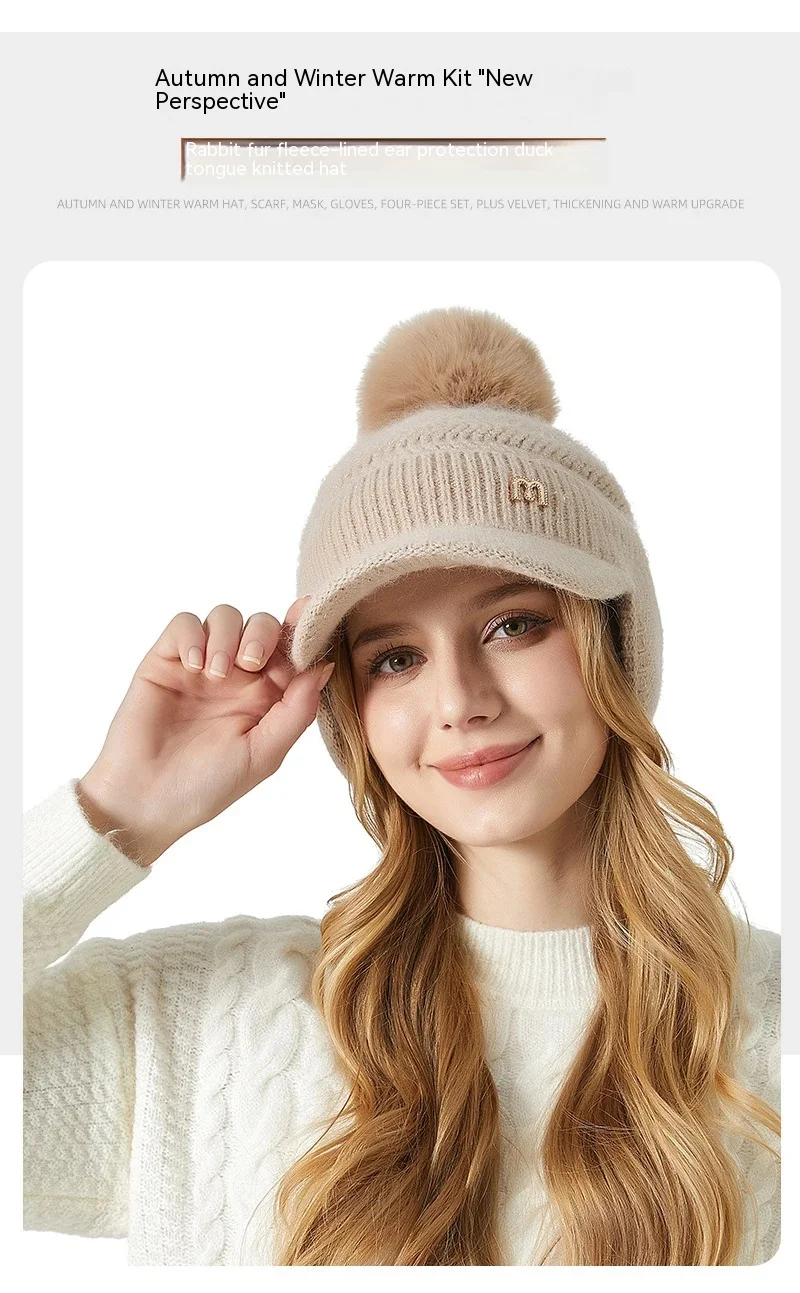 Knitted Baseball Cap With Ear Protection And Rabbit Fur Lining_voghion.com