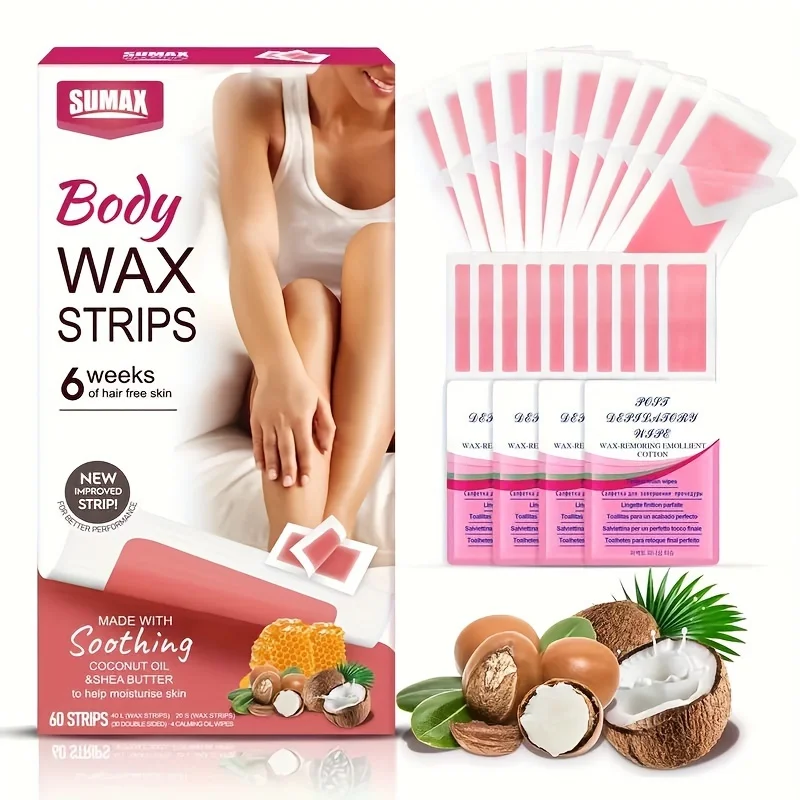 Coconut Oil Essence Painless Hair Removal Patches 60pcs Gentle Effective and Suitable for Full Body Use