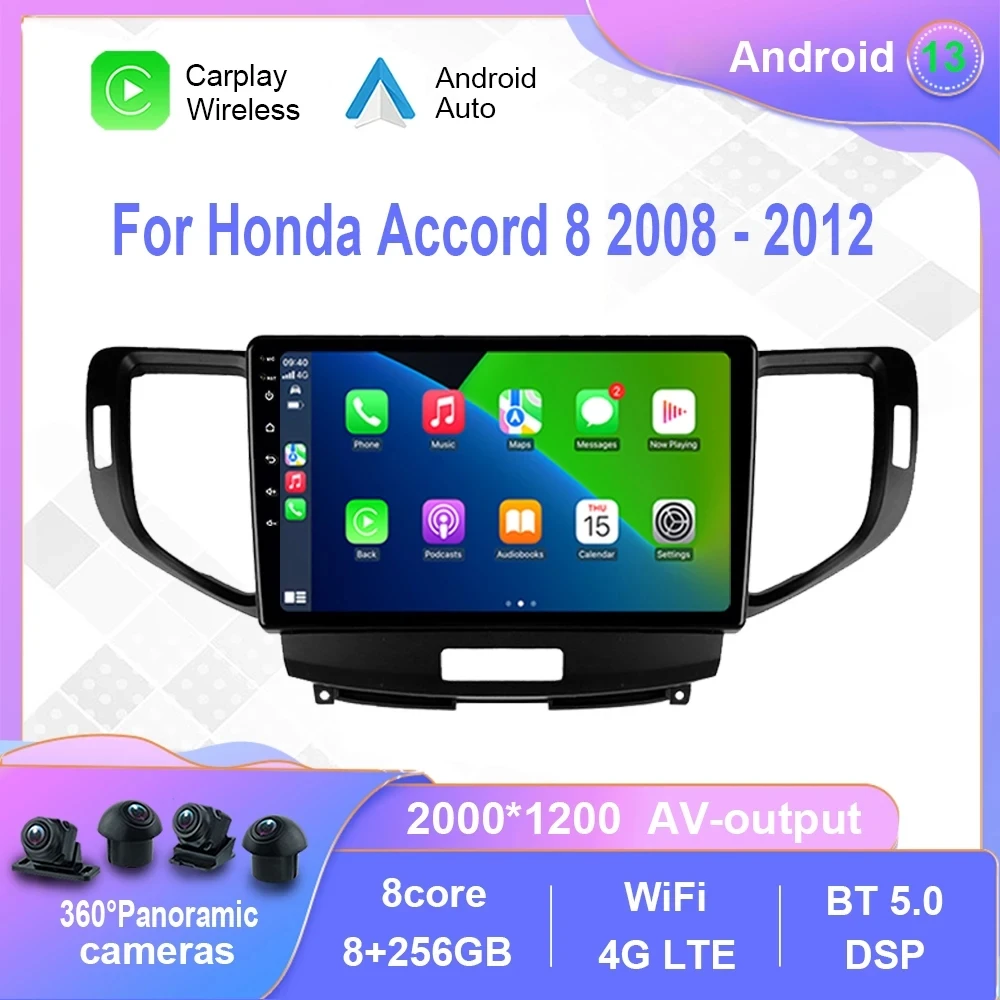 

Магнитола Android 13 для Honda Accord 8 2008-2012, автомобильный мультимедийный плеер для Carplay, сенсорный экран, GPS-навигация