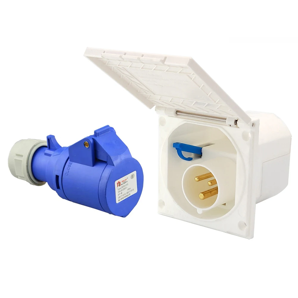 16AMainsHookUpInletSocketFlushFittingWhiteCaravanMotorhome