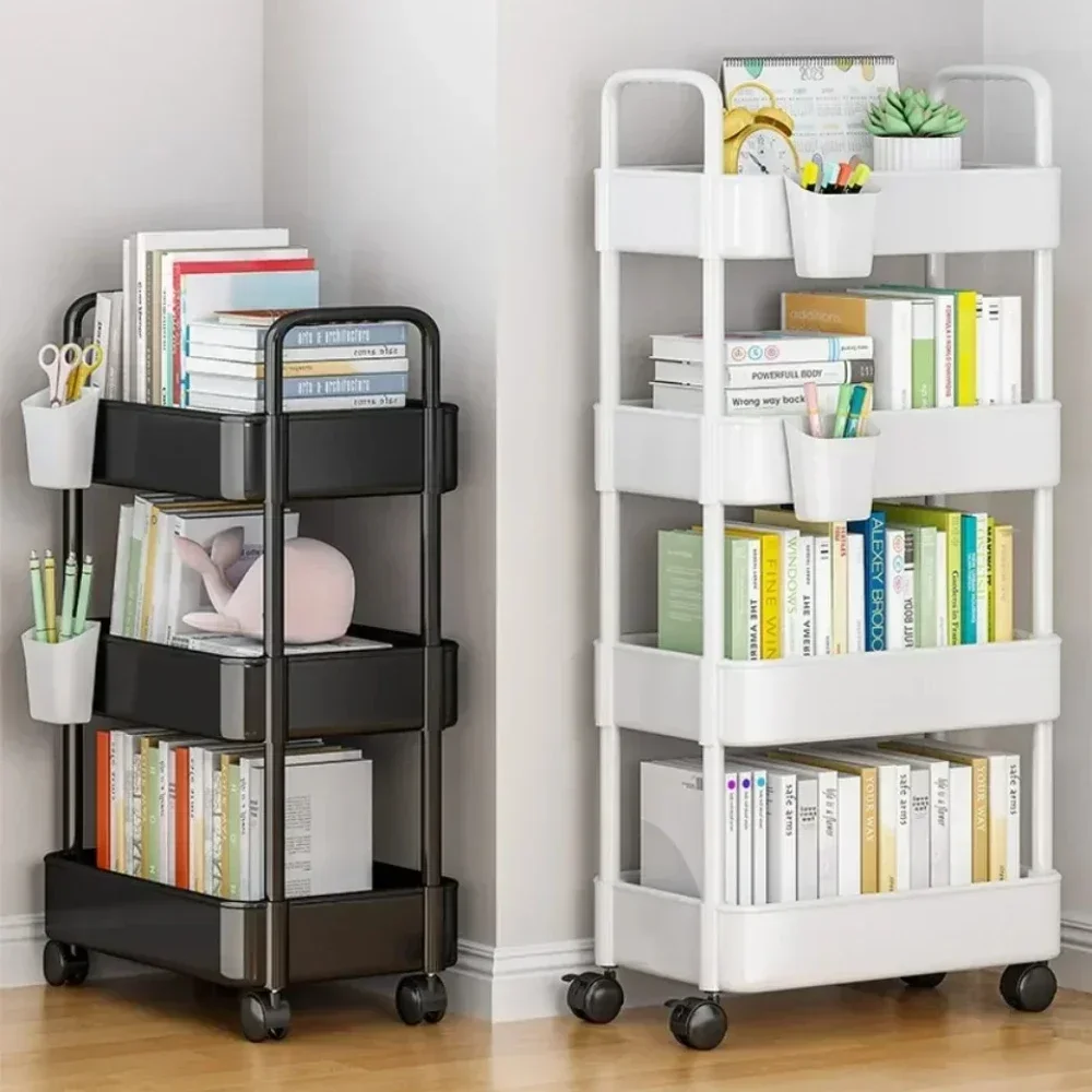 Carrito rodante de metal de 3 niveles con ruedas con cerradura y asa, carrito de tres niveles en color rosa con ruedas, organizador de almacenamiento de utilidad para baño, cocina, maestros