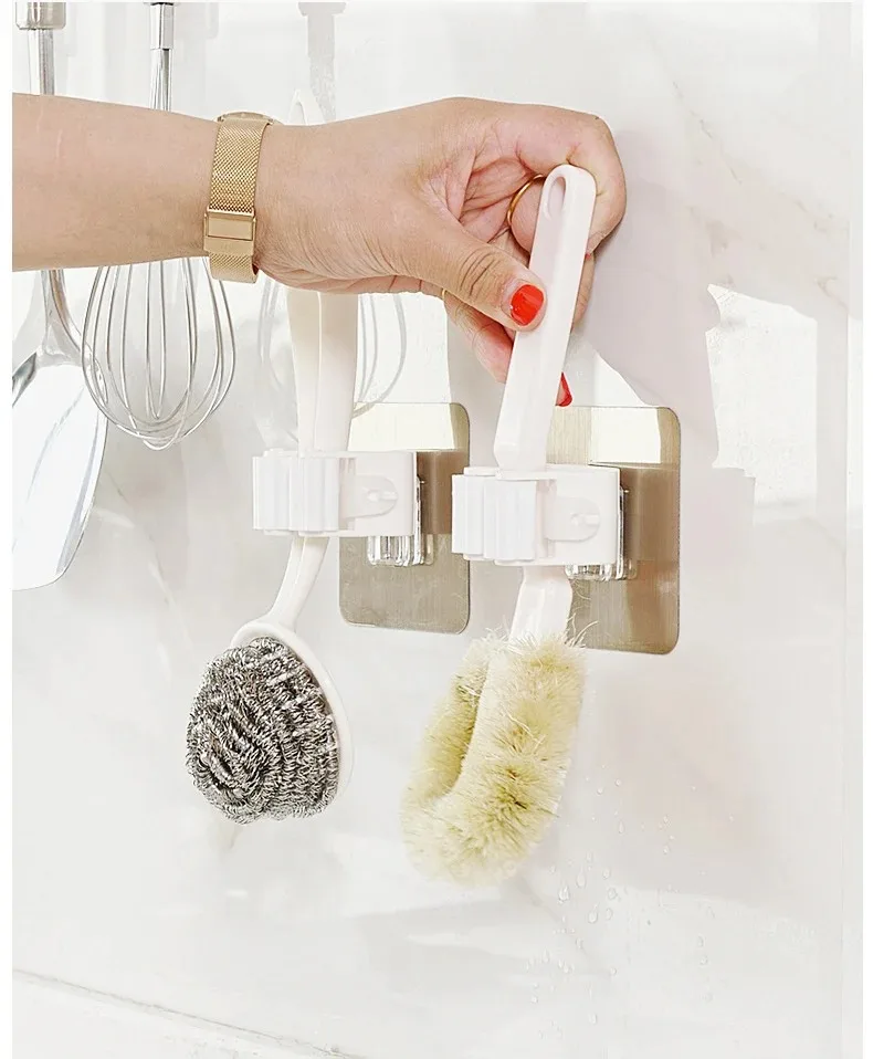 Description Picture 2 of item1-10pcs Mop Holder Multi-Purpose Hooks Self-adhesive Wall Mounted Mop Organizer Rack Broom Hanger Kitchen bathroom Strong Hooks