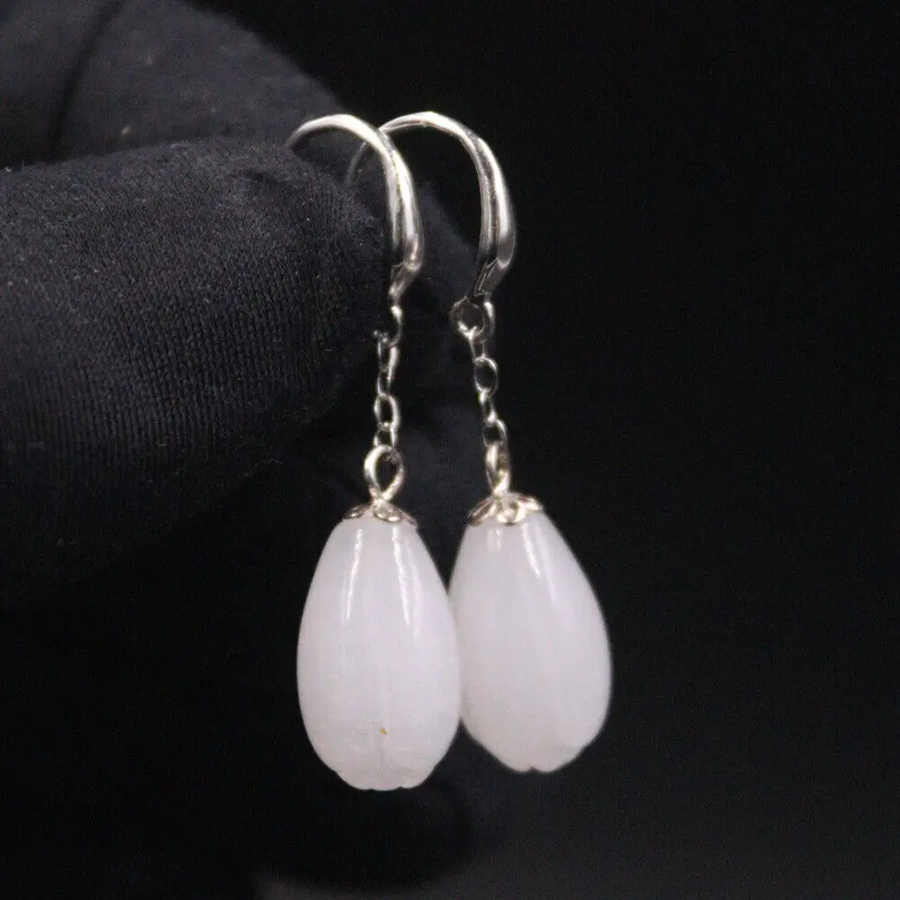 

Real 925 Sterling Silver With Natural Jade Orchid Dangle Earring 1.38"L