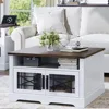 Square Coffee Table, Farmhouse Coffee Tables for Living Room, Wood Coffee Table with Storage, White Coffee Table with Hidden 1