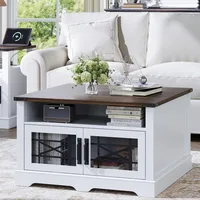 Square Coffee Table, Farmhouse Coffee Tables for Living Room, Wood Coffee Table with Storage, White Coffee Table with Hidden 1