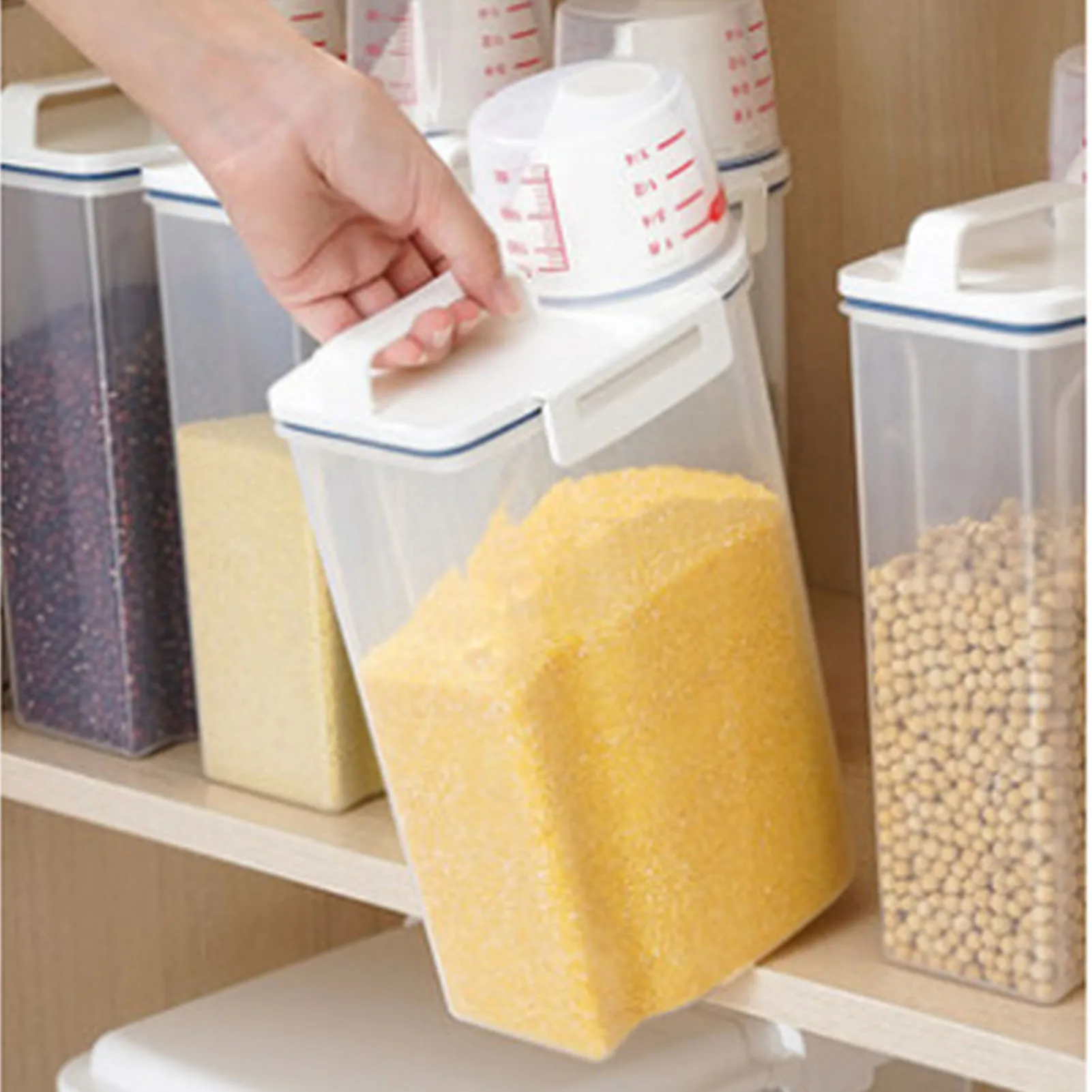 Baking with Lids Rice Storage Bin Food Storage Box Cereal Containers Dispenser with Measuring Cup
