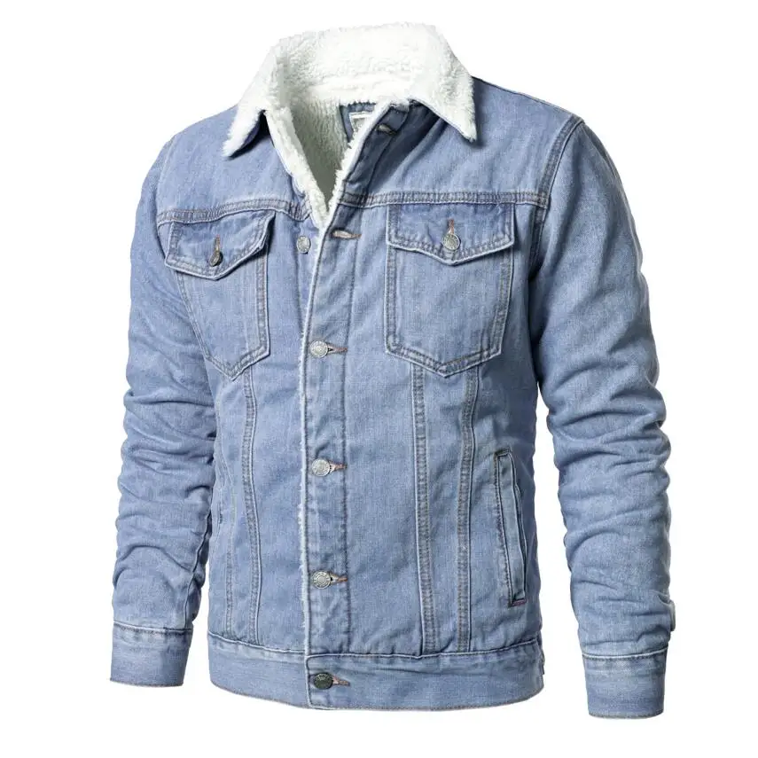Men Light Blue Denim Jackets Slim Casual Denim Coats New Male High Quality Cotton Thicker Winter Jean Jackets Warm Coats XS-6XL 2